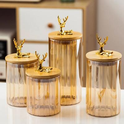 Sealed Glass Sugar Jar Wood Lid Containers Container Bottle Jar Durable Grain Storage Jar Kitchen