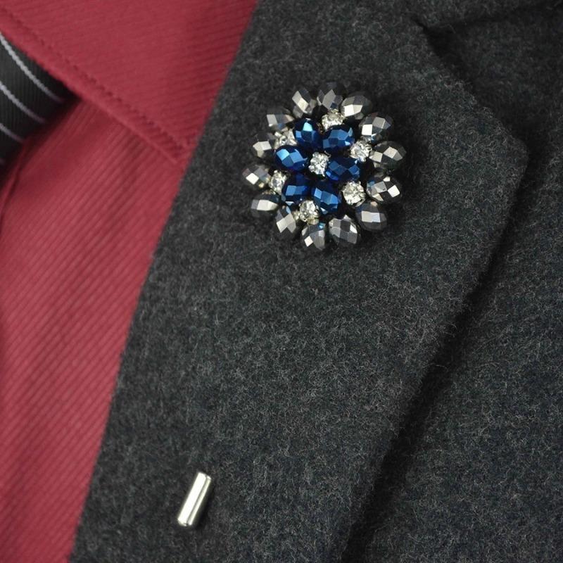 Fashion Crystal Flower Men's Brooches Long Brooch Pins Handmade Men's Lapel Pin for Suits Rhinestone Men Fashion Jewelry