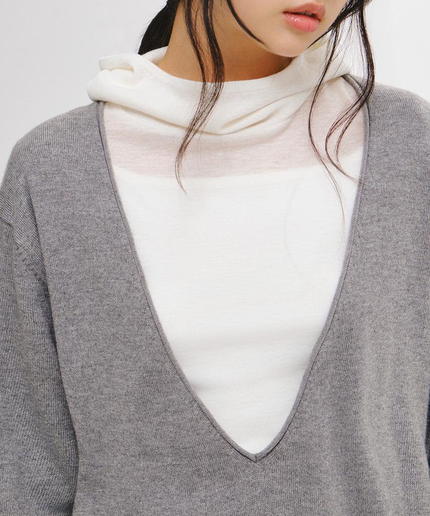 GENERALIDEA [Suyeon Pick] Deep V-Neck Loose Fit Knit Pullover [Melange Grey] / Gf3Lkp506
