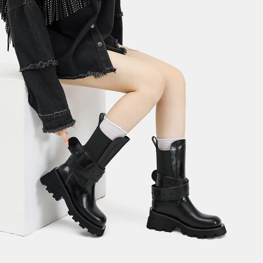 Platform Mid Heels Women High Boots Shoes Women 2025 Trend Snow Boots Winter Mid Calf Shoes Pumps Goth Dress Mujer Zapatos Botas