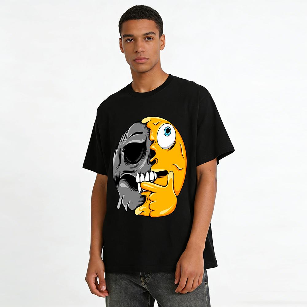 Spooky Half Skull Facepalm Graphic Trendy Casual Short Sleeve T-Shirt Pure cotton T-shirt