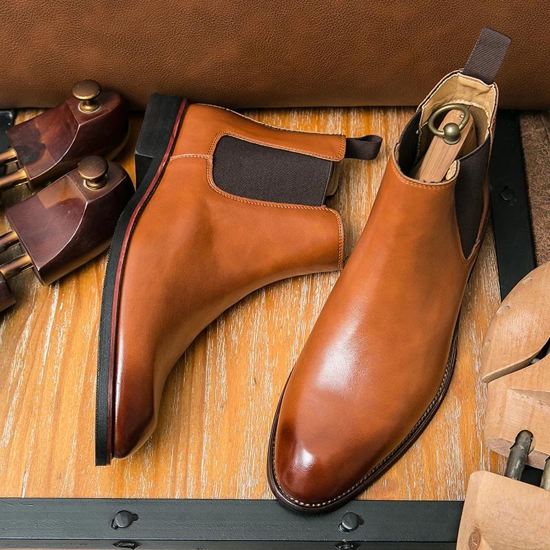 

Брендовые мужские ботинки «Челси», рабочая обувь, ботинки ручной работы из натуральной коровьей кожи, свадебные, британские винтажные деловые ботинки 38-46 46 коричневый