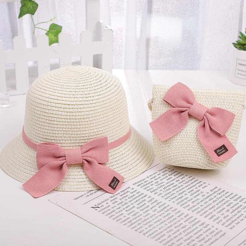 Children's Sun Hat Girls Sun Hat Summer Straw Hat Small Bag Set Princess Beach Summer Sun Protection Bucket Hat