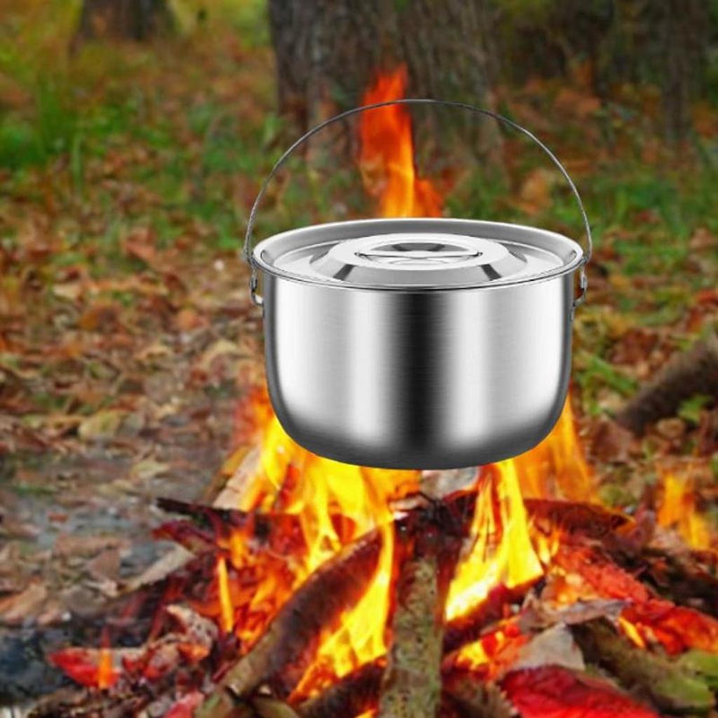 Cooking Pot Stockpot Stainless Steel Camping Pot with Lid and Handle Oil Container for Commercial Cooking Camping Kitchen Home