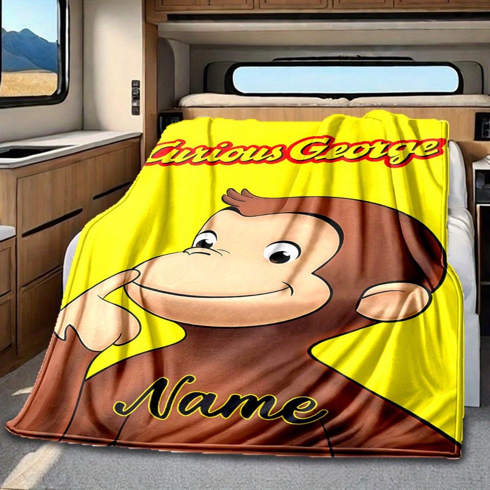 Curious George Monkey Yellow Background Blanket Personalized Name Soft Comfortable Stylish Blanket Car Blanket Perfect For Travel Camping Outdoor Home
