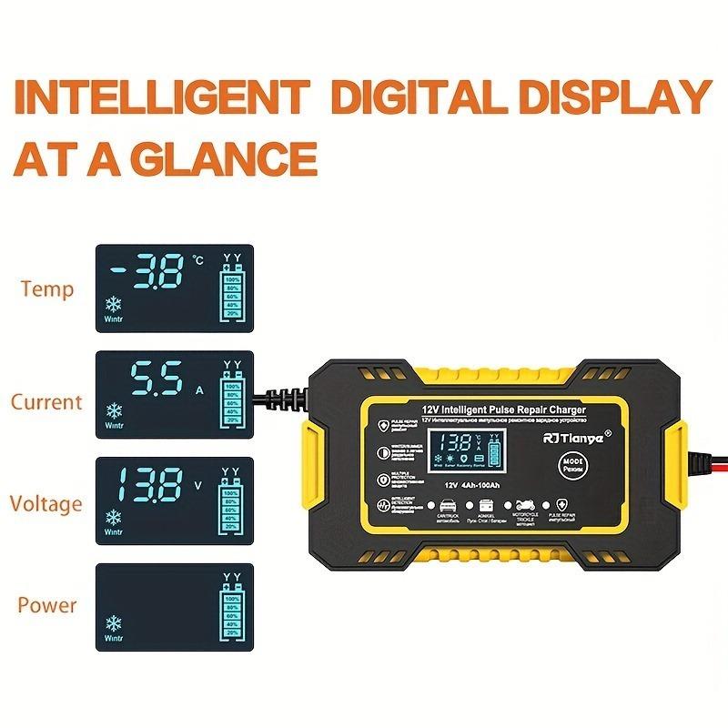 EAFC 12V Smart Battery Charger with LCD Display, 6A Intelligent Pulse Repair