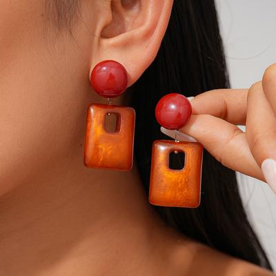 Vintage Acrylic Round Square Silver Needle Earrings Autumn and Winter Geometric Versatile Earrings