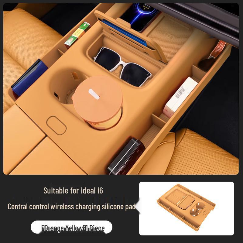 Li Auto i6 Wireless Charging Center Console Silicone Pad with Pocket for Water Bottle Protection