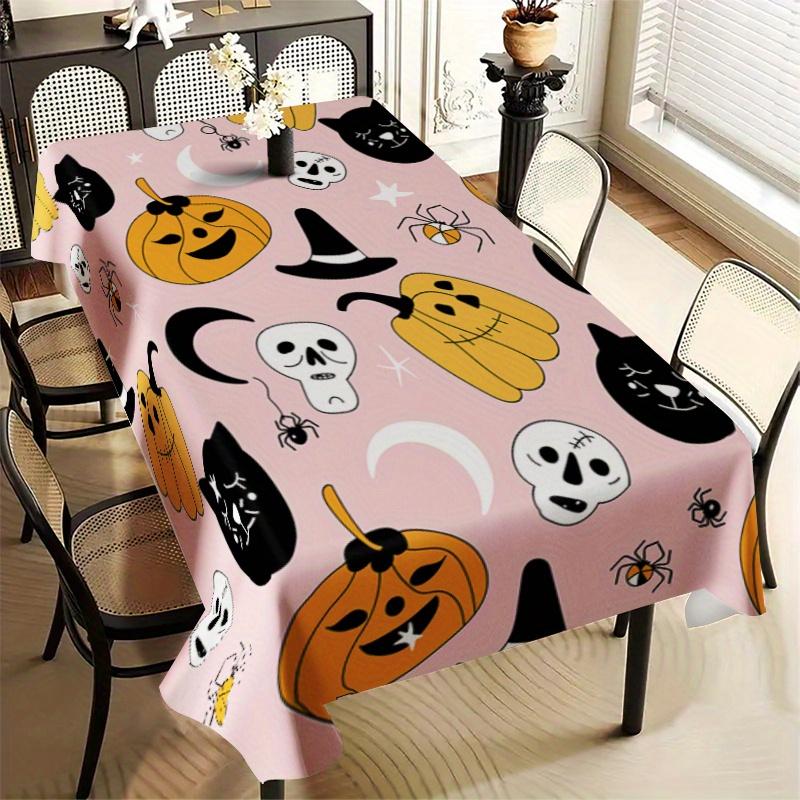 Halloween Pumpkin Cat Rectangle Table Cloth for Holiday Party Waterproof Reusable Tablecloth for Halloween Dinner Table Decor