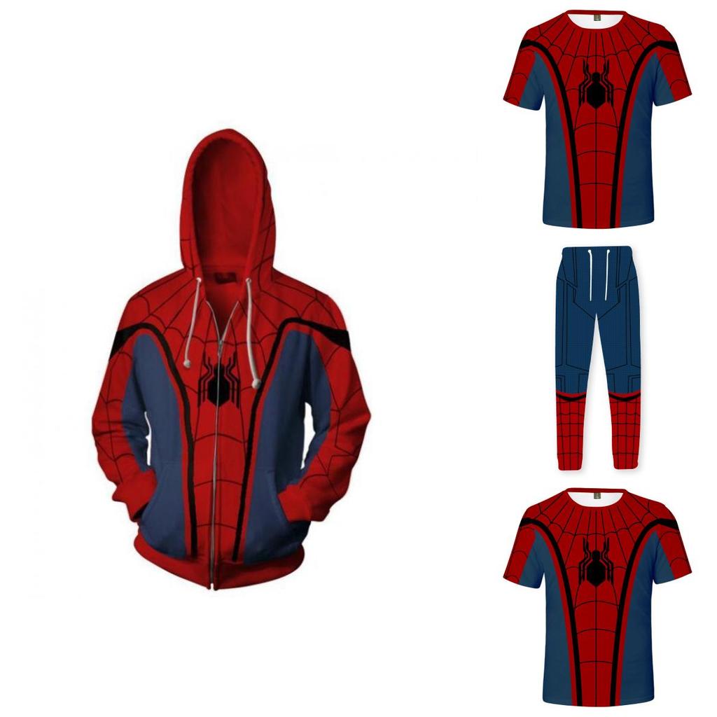 Incredible Spiderman Hoodie Jacket T-shirt Trousers Superhero Cosplay Set For Men