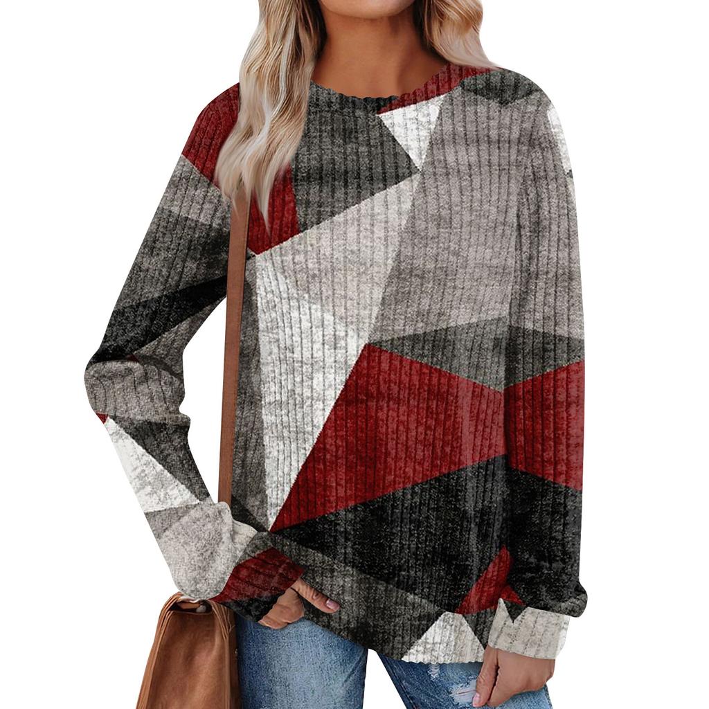 Women's Printed Lightweight Brushed-Cotton Round Neck Top