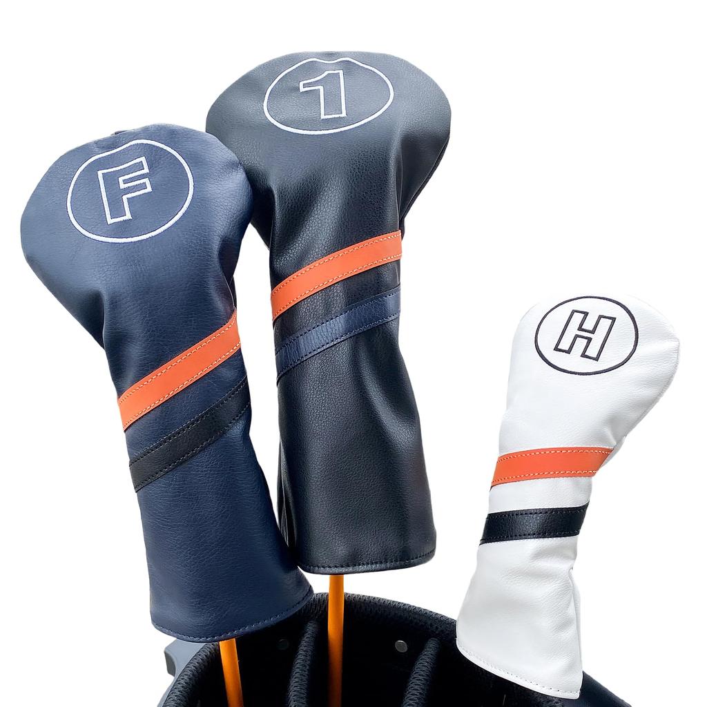 Waterproof Golf Headcovers for Utility and Fairway Woods 440cc Single Solid Dark 1 (460cc, Drivers), Set, (Orange Line) (White, FW)