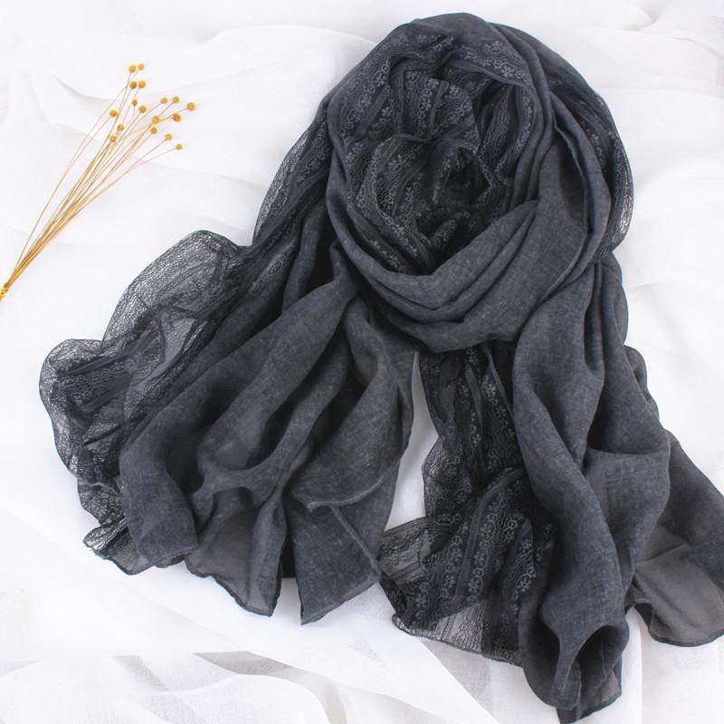 Vreovor Korean Lace Patchwork Scarf Women'S Linen Versatile Styles Thin And Long Winter Solid Color Silk Shawl