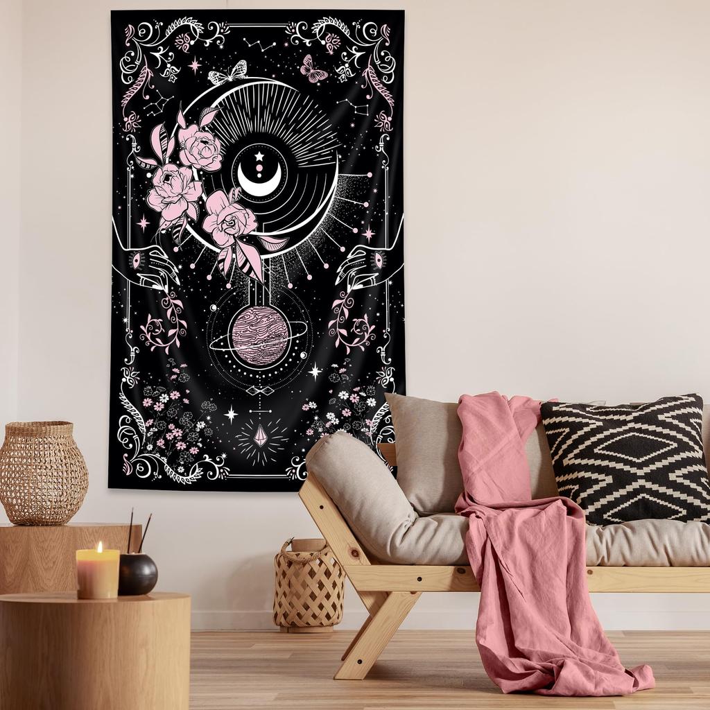VIKAMA Gothic Vertical Tapestry Moon Tarot Aesthetic Mystical Celestial Body Bedroom Living Room Hanging Cloth Home Decor
