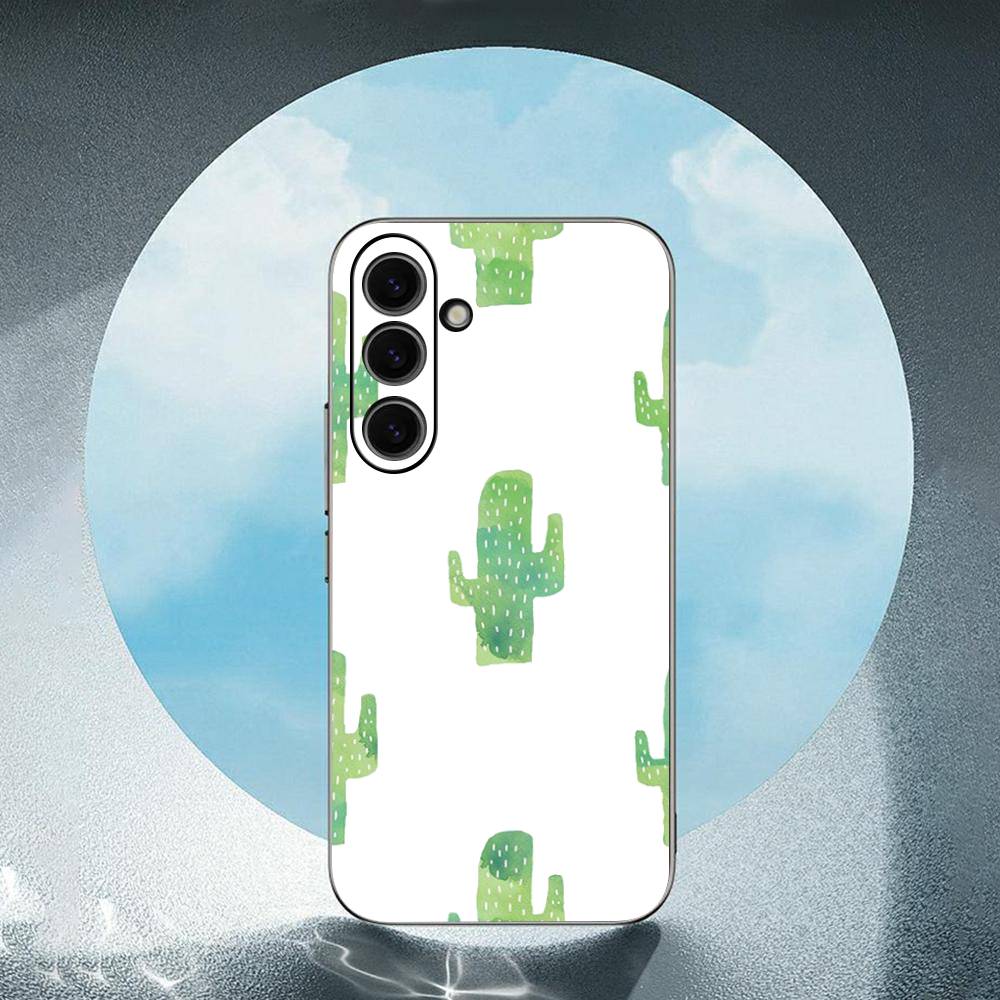 Cute Cactus Luxury Black Phone Case For Samsung Galaxy S23 S24 S25 Ultra S22 Plus S21