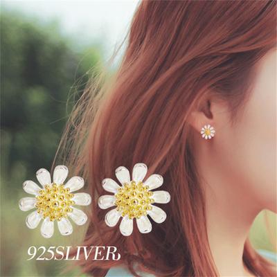 Orecchini a bottone a forma di fiore di margherita in argento sterling massiccio al 100% 925 per donne, regalo di fidanzamento, matrimonio, compleanno, gioielli Brincos