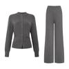 Women's Beige Knit Two-Piece Set Long Sleeve Cardigan and Wide Leg Pants