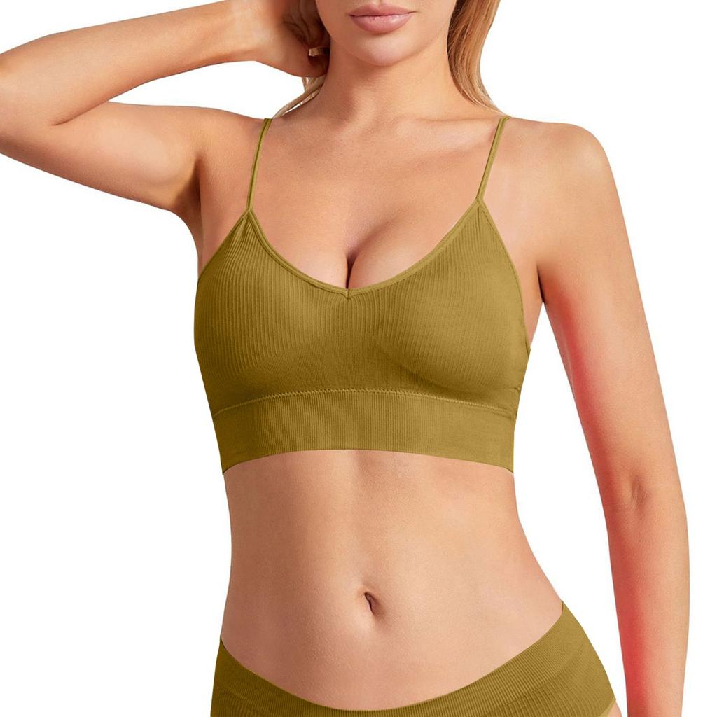 Women's Y Back Sports Bra - Padded Low Impact Spaghetti Thin Strap Workout Yoga Top