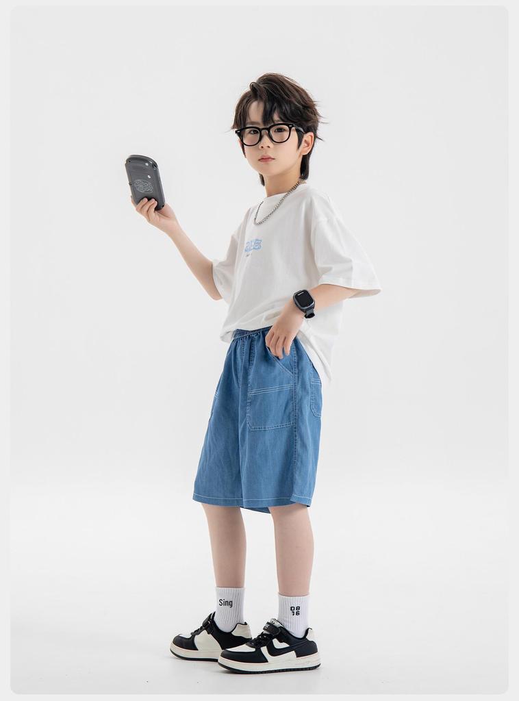 2026 Summer Boys' Tencel Denim Bermuda Shorts: Trendy, Skin-Friendly Mid-Length for Medium and Large Sizes