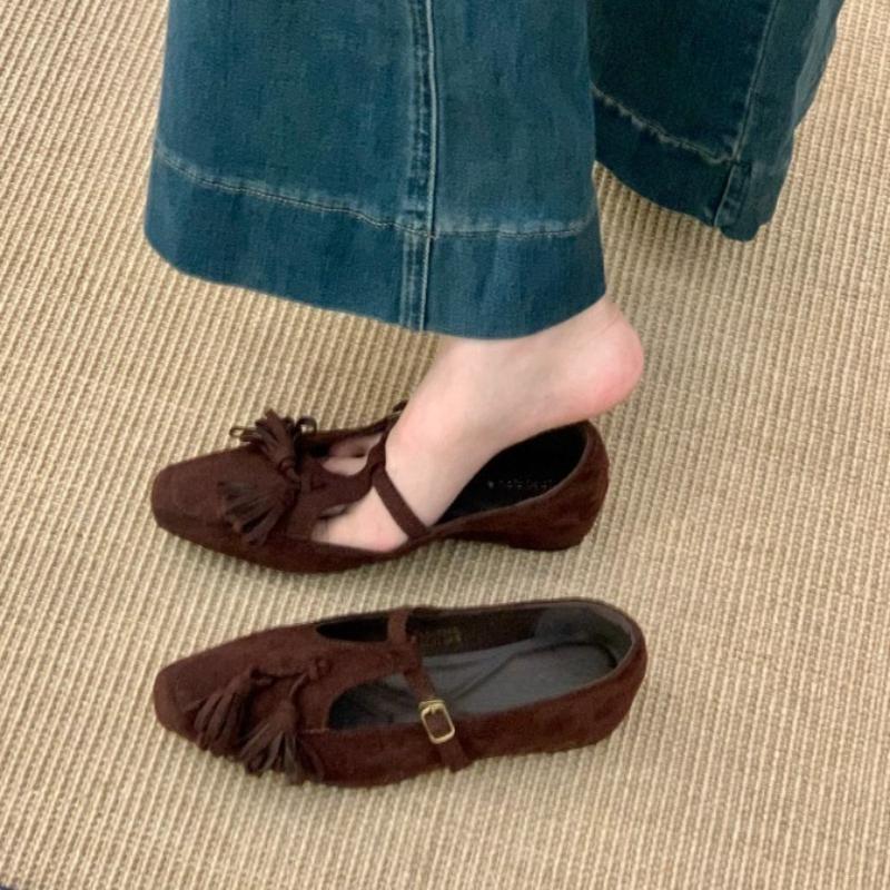 Suede Inside Heightening Single Shoes Autumn New Square Toe Shallow Mouth Slip Strap Soft Sole Non-slip Low Top Shoes