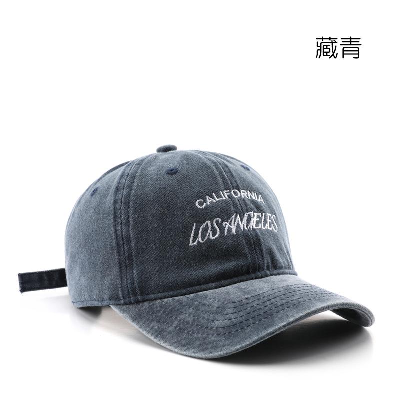 

Hat autumn and winter personalized washed letter embroidery cap outdoor travel shade baseball cap темно-синий