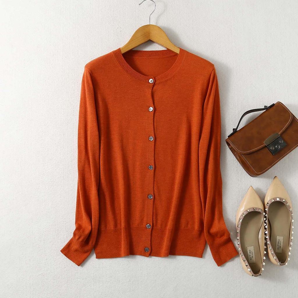 Women's Silk Cashmere Cotton Blend Round Neck Cardigan - Long Sleeve, Loose Knitwear for Spring/Autumn