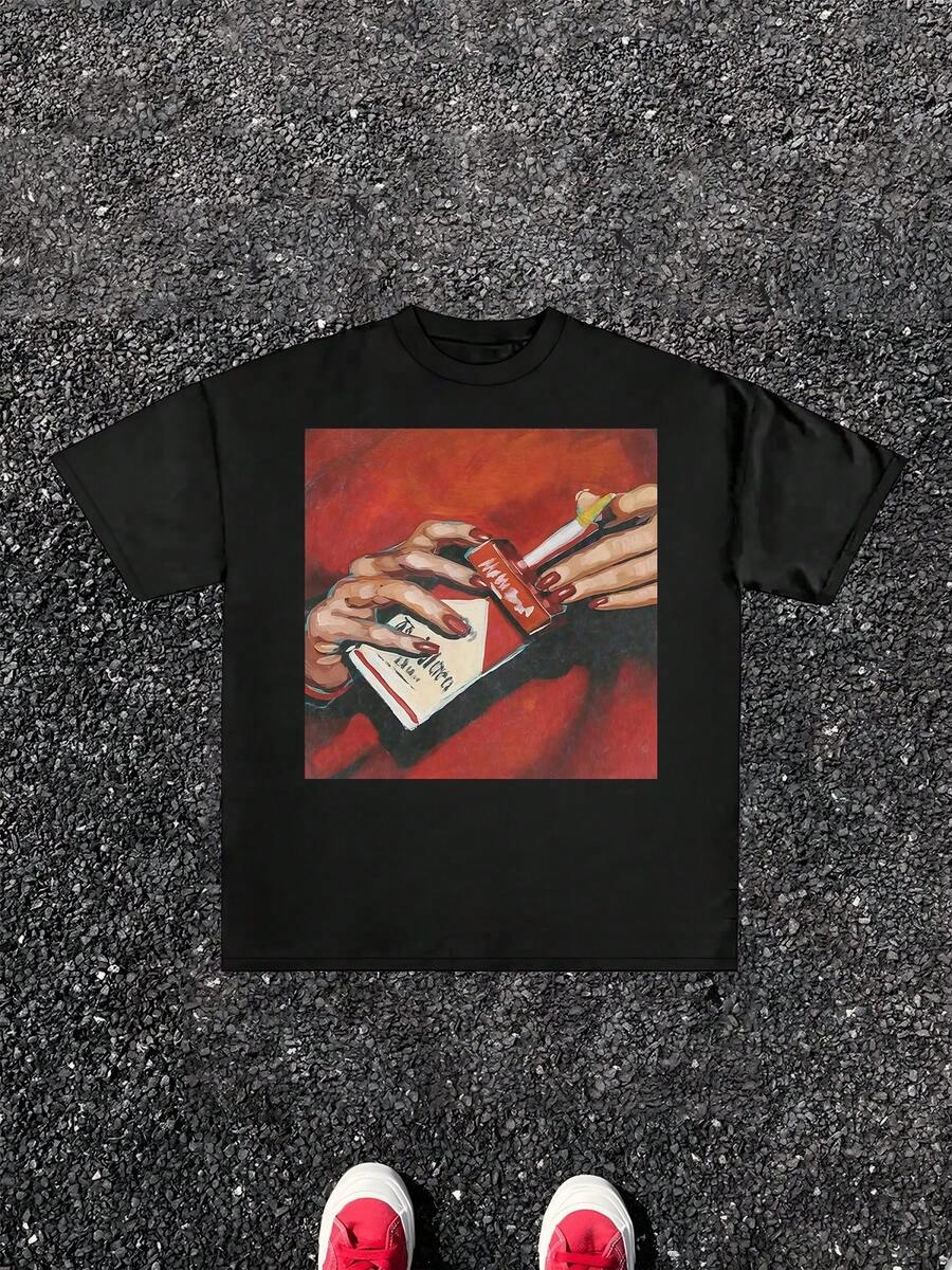 

1pcs Men Hands Holding Cigarette Graphic Tee Print T Shirt Retro Street Art 100% Cotton T Shirt 5XL різнокольоровий