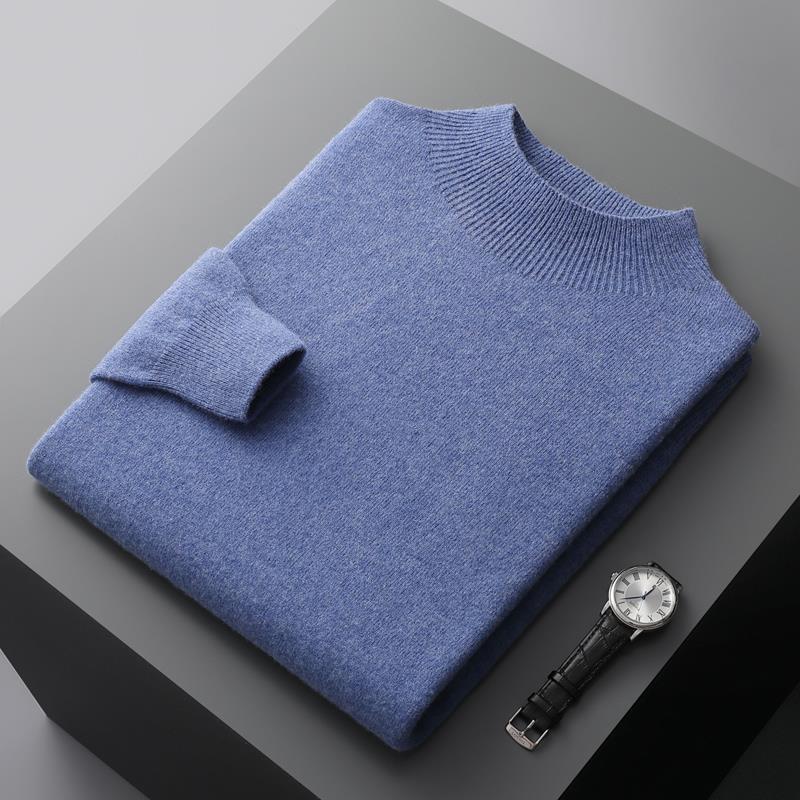 

Men s 100% Pure Wool Half-High Collar Sweater - Autumn/Winter Warm Knit Pullover Base Layer L