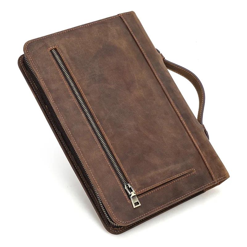 Luxury Retro Leather Notebook Cover Case Handmade Zipper Handheld Leather Cover Office School Supplies Business Stationery