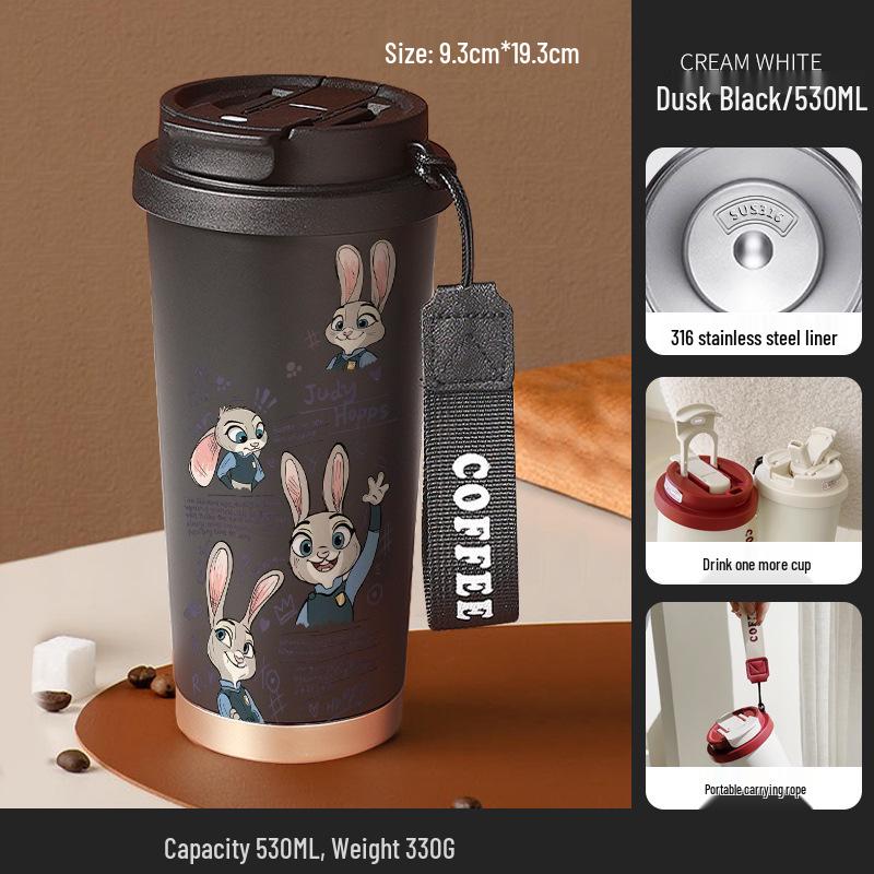 Zootopia Student Large-Capacity Insulated Cup - 316 Stainless Steel with Nick & Judy Cartoon Design 530ml