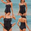 Womens Black Polyester Mesh Spliced Strapless Bikini For Swimming Water Sports
