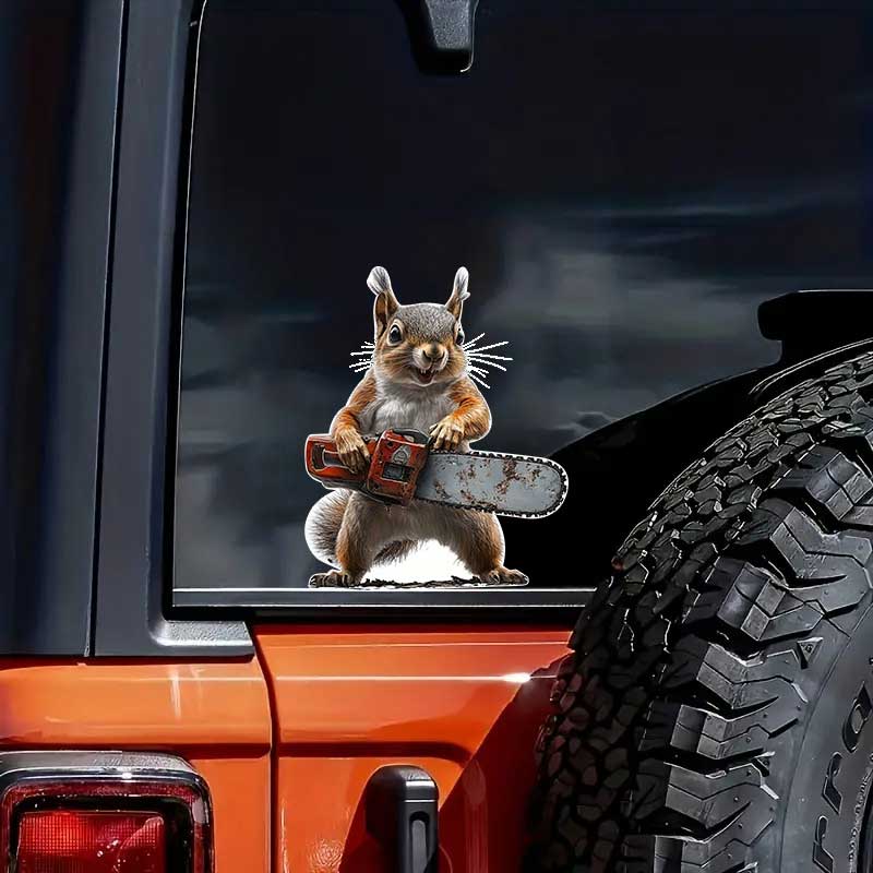 Squirrel With Chainsaw Car Sticker Vinyl Decal Waterproof Rear Window Motorcycle Camper Bumper Truck Laptop Decoration TM319