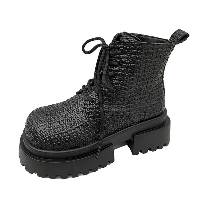 Woven hollow Martin boots women's thin 2025 summer new European thick-soled cool boots women's Internet celebrity locomotive short boots