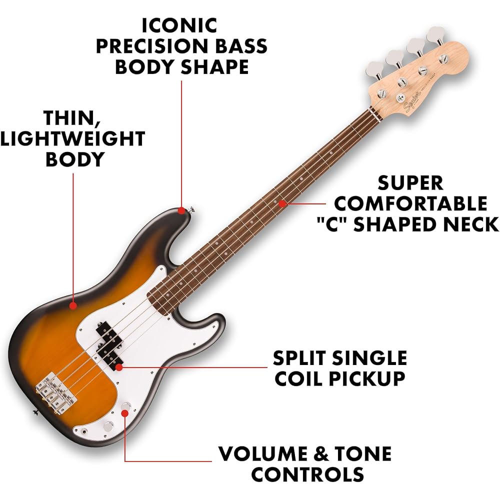 Squier by Fender Squier Electric Bass Debut Collection™ Precision Bass®, Laurel Fingerboard, Whit...