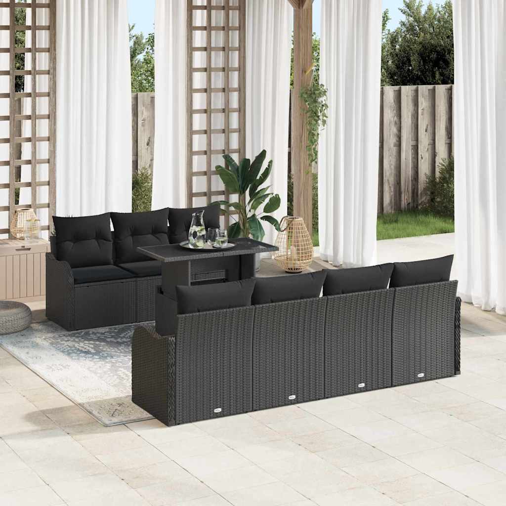 Garden Sofa Set with Cushions 8 pcs Black Poly Rattan