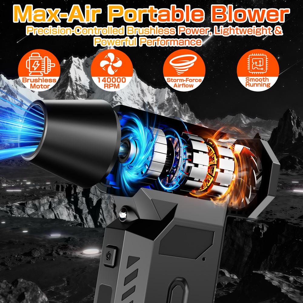 Wireless 140000RPM LED Light with Multiple Outlet Nozzles 4-speed Adjustable Car Snow Removal, Portable Strong Blowing Electric Turbojet Fan