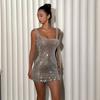 Oh poll * heavy industry high sense pure desire hot diamond suspender dress sexy U neck backless hip wrap dress long dress