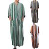 Gown Shirt Colorful Striped Pockets Single-breasted Round Neck Soft Long Shirt for Daily Wear