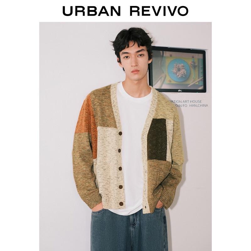 UR Men's 2025 Fall Retro Color Block V-Neck Knit Cardigan