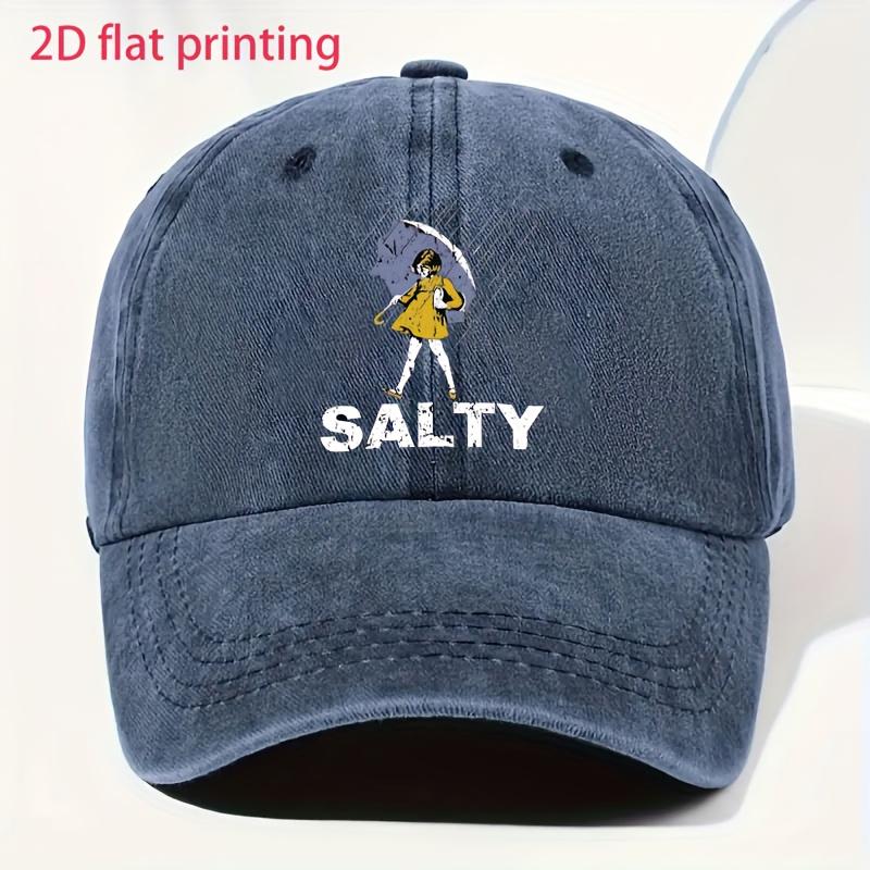 Adjustable Vintage Washed Baseball Cap with Umbrella and SALTY Print  Unisex Fashionable Streetwear Ideal for Gifts