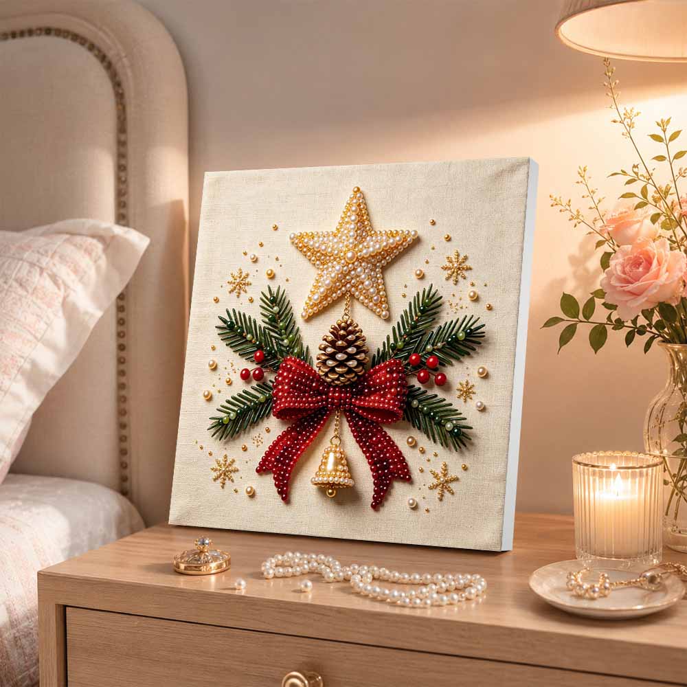 Pearl Painting Christmas Star Pinecone Bow Bell Art Kit DIY Home Decor Painting