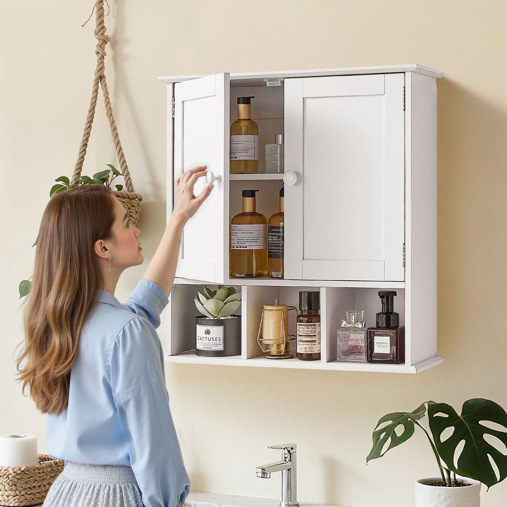 VEVOR Bathroom Wall Cabinet, 2 Doors & Adjustable Shelf, Over the Toilet Storage Medicine Cabinet Wall Mounted