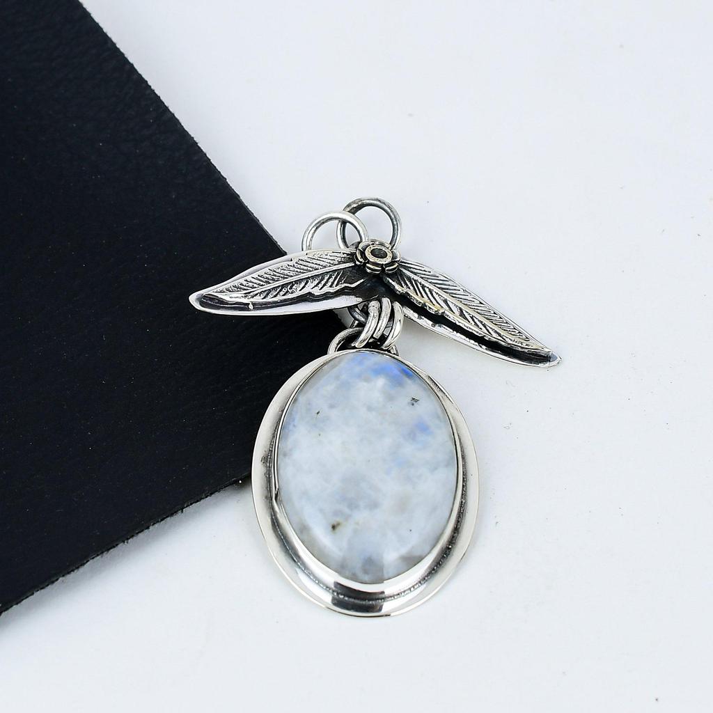 Natural Rainbow Moonstone Gemstone Silver Pendant In 925 Sterling Silver- Handmade Design, Everyday Wear Jewelry, Unique Pendant Gifts