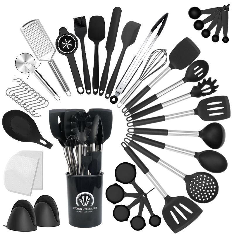 43-Piece Silicone Utensil Set: Heat-Resistant Non-Stick Spatulas & Stainless Steel Kitchen Tools.
