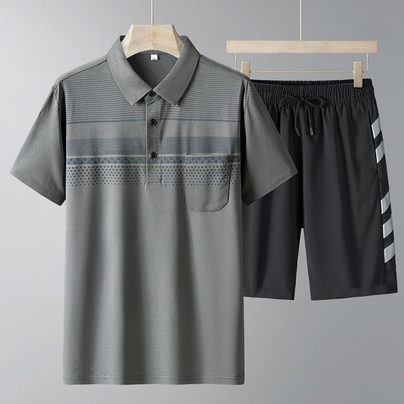 Middle Aged And Elderly Sports Suit Men's Casual Ice Silk Short Sleeved Men's Two-piece Set
