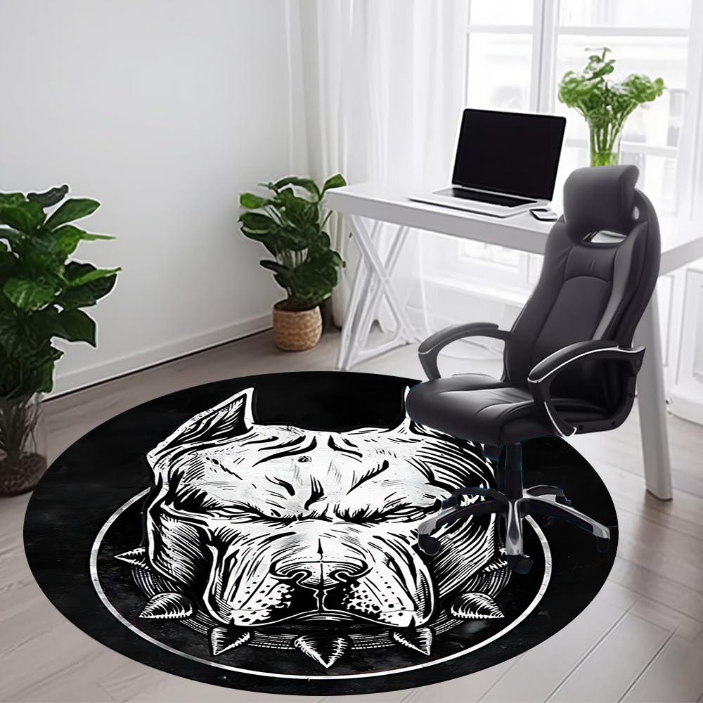 1pc Pitbull Emblem Office Round Area Rug, Under Office Chairs Bedroom Living Room Home Decor, Room Deco