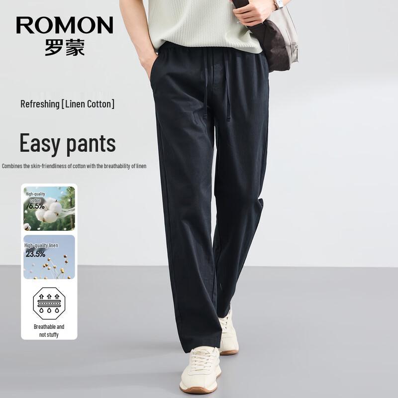 ROMON Men s Cotton Linen Casual Straight-Leg Pants XL