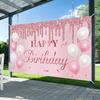 Pink Birthday Banner - Happy Birthday Banner Backdrop Decorations Sign Party Supplies