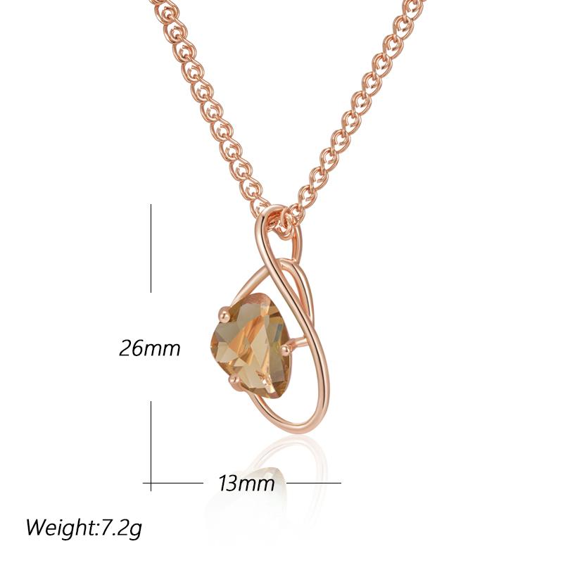 Rose Gold Color Pendant Necklace For Women Geometry Brown Natural Zircon High Quality Ethnic Bridal Jewelry
