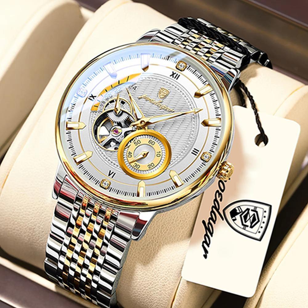 POEDAGAR Moda İş Erkek Saati Su Geçirmez Aydınlık Oyuklu Tourbillon Erkek Saat Otomatik Mekanik Saatler